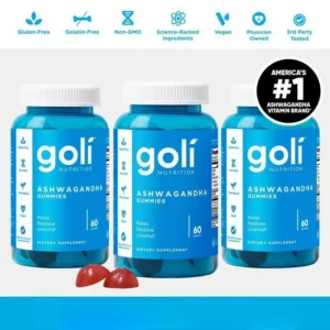 3 Bottles of Goli Ashwagandha & Vitamin D Gummy - Mixed Berry, KSM-66, Vegan, Plant Based, Non-GMO, Gluten & Gelatin Free